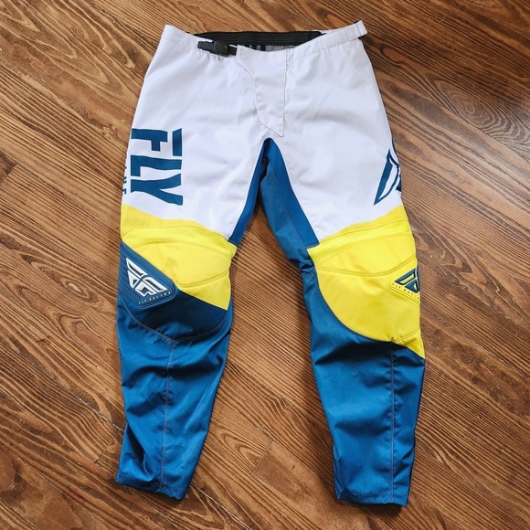 Fly Racing Motocross Pants Mens 38 Blue Yellow White Dirt Bike ATV Riding Gear - Picture 1 of 13